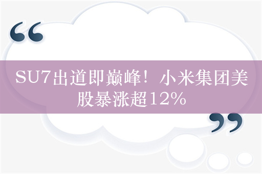 SU7出道即巅峰！小米集团美股暴涨超12%