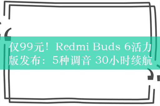 仅99元！Redmi Buds 6活力版发布：5种调音 30小时续航